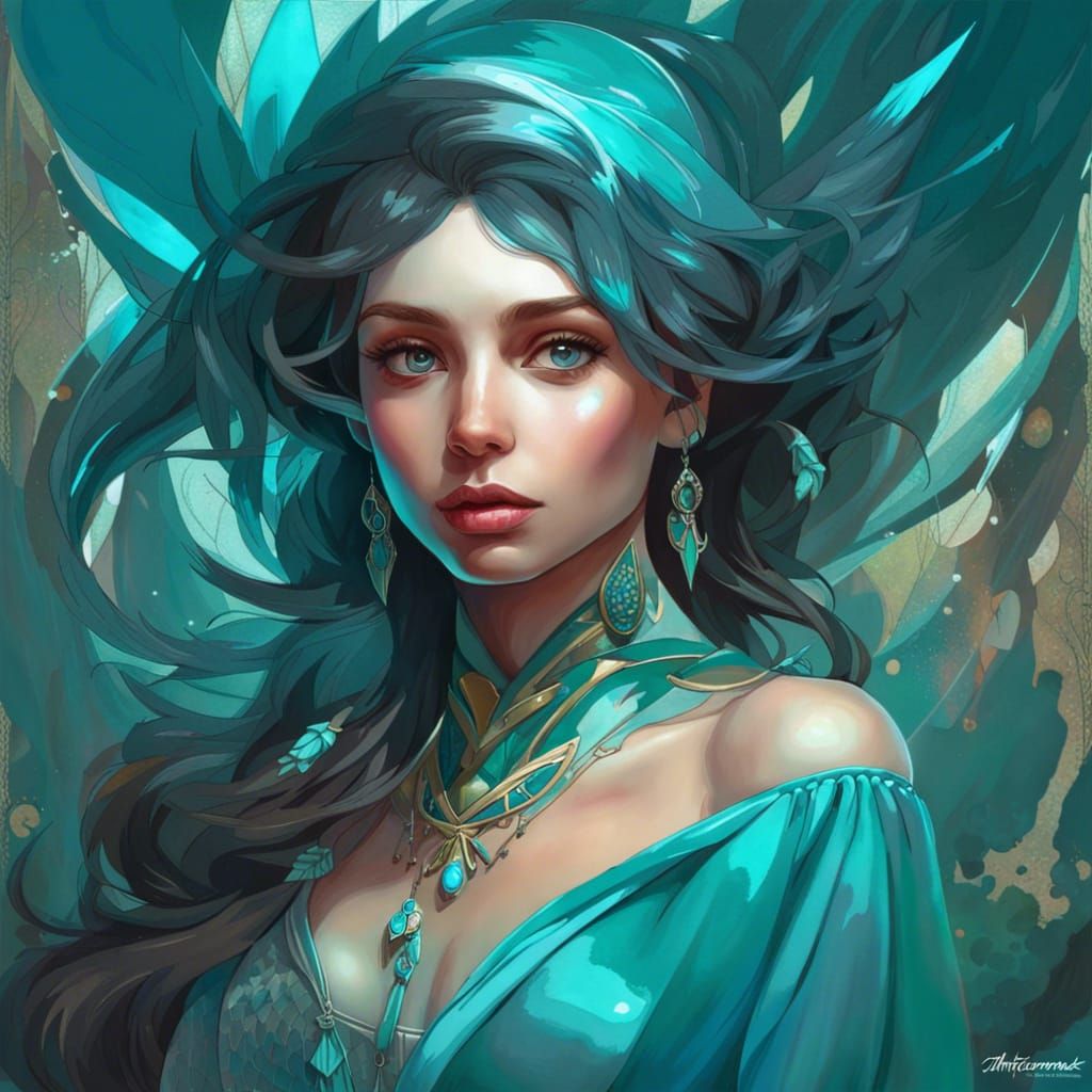 Turquoise Starseed Portrait in Hyperdetailed Style