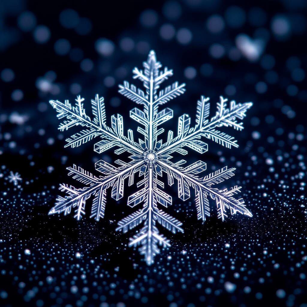 Extreme Macro Photo of Snowflake on Velvet