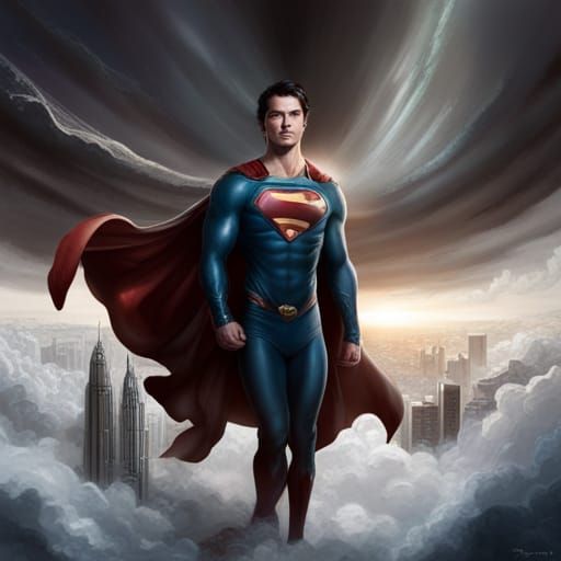 Superman flying among the clouds