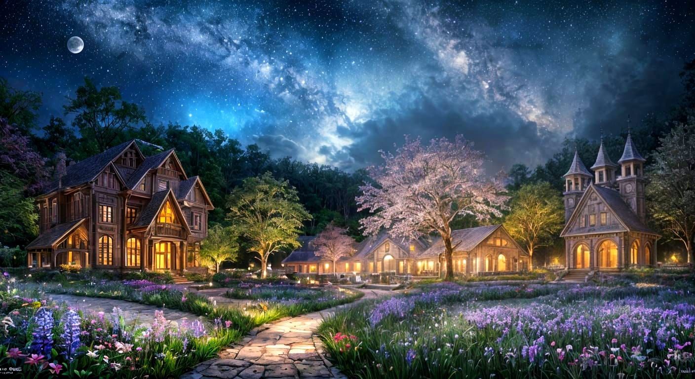 Enchanted Orchid Garden Under Starry Sky