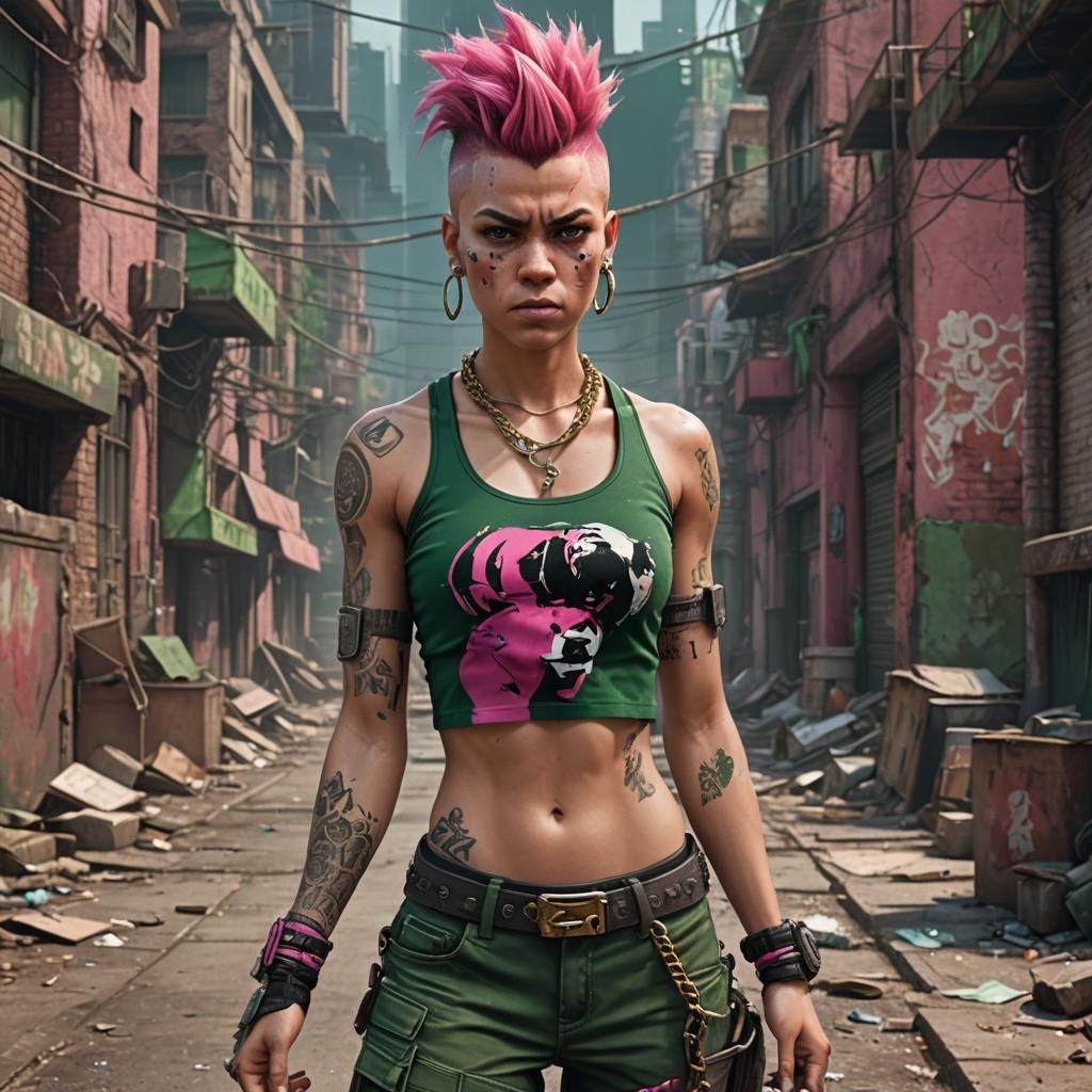 Dystopian Boxer with Pink Mohawk, Digital Matte Painting