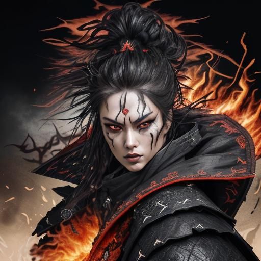 Flaming Samurai in Hyperrealistic Style
