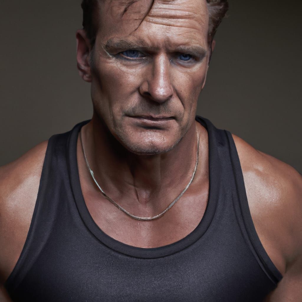 Detailed Leather-Clad Bodybuilder in Sharp Focus