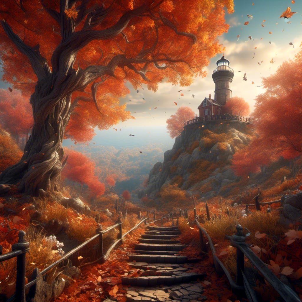 Autumn Lighthouse in Ethereal Matte Painting Style