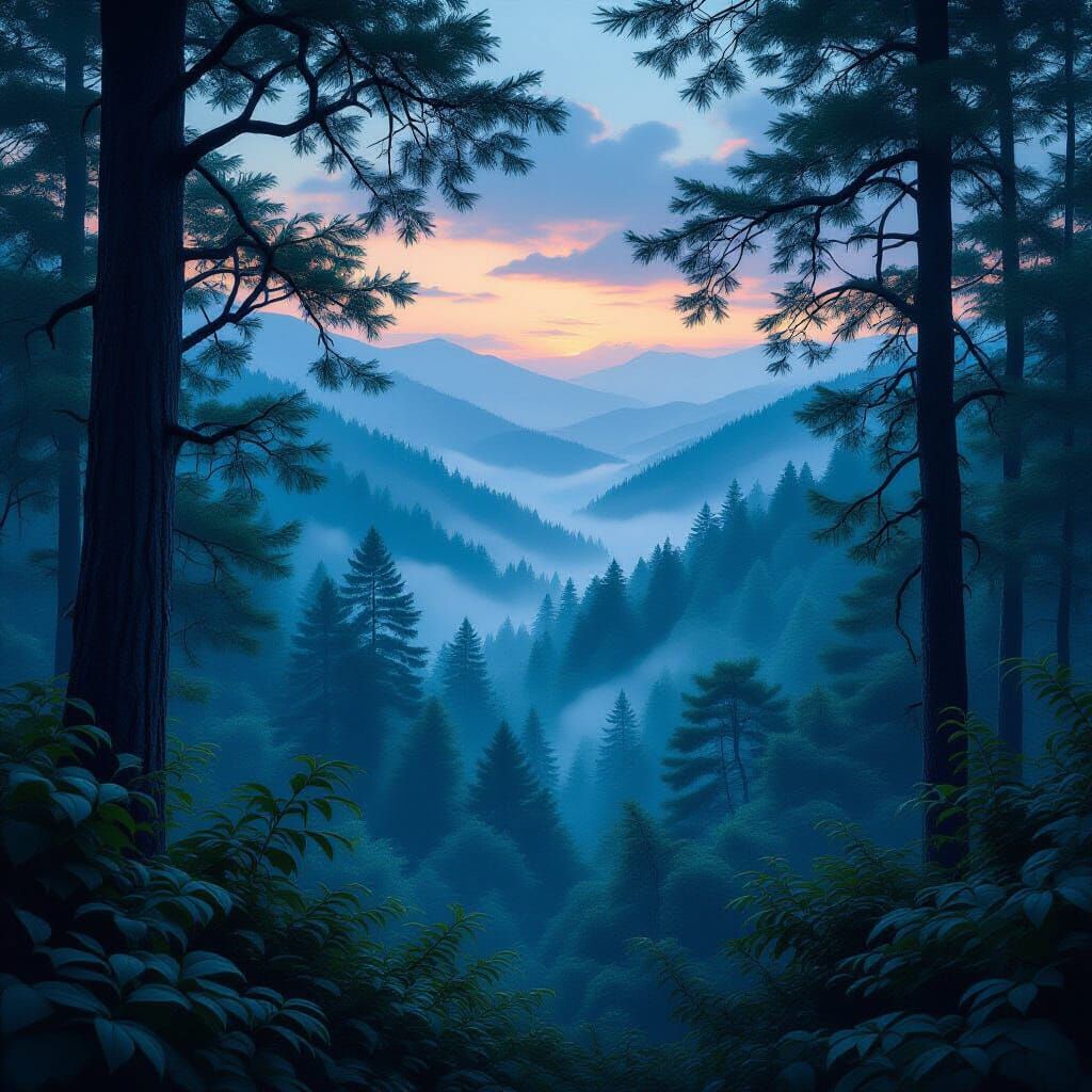 Enchanted Forest Landscape at Dusk