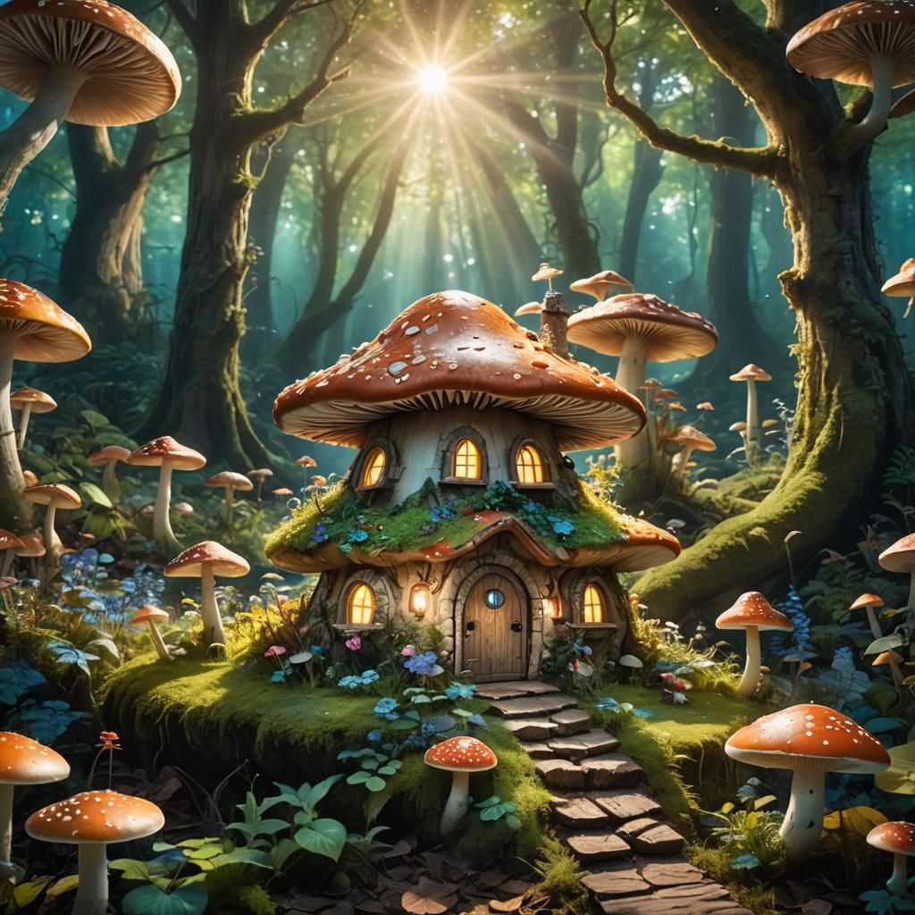 Enchanted Bioluminescent Forest Fairy Mushroom House