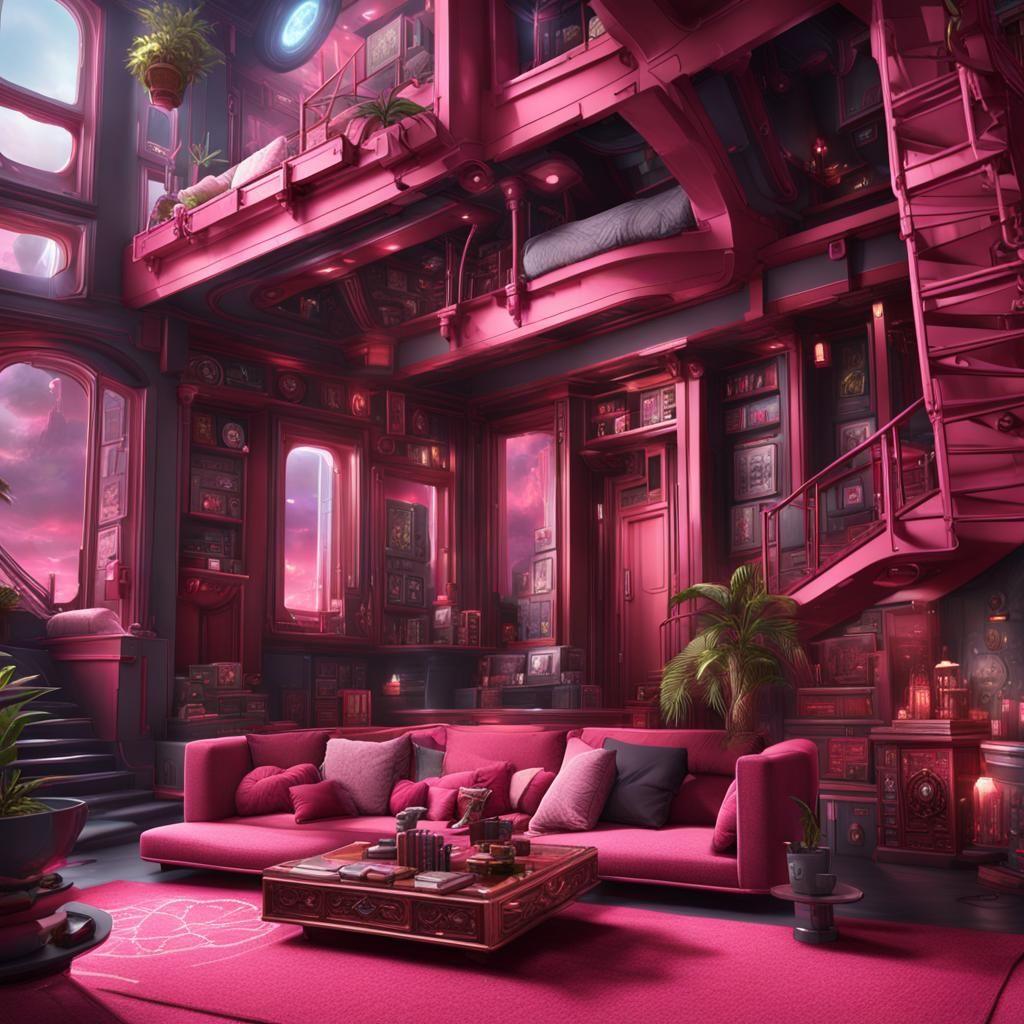 Pink Backroom Interior in Science Fiction Concept Art