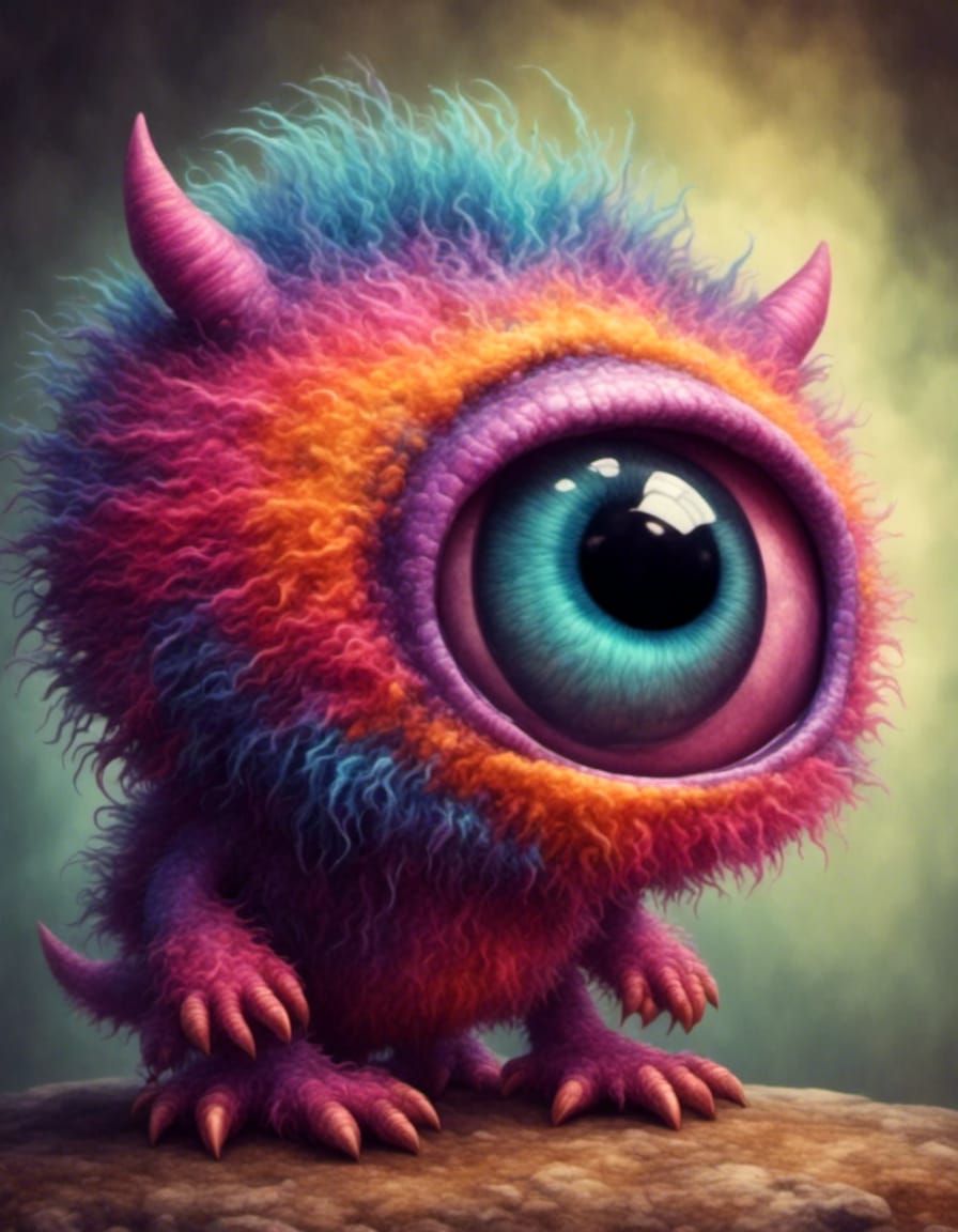 Adorable Big Eye Baby Monster Illustration