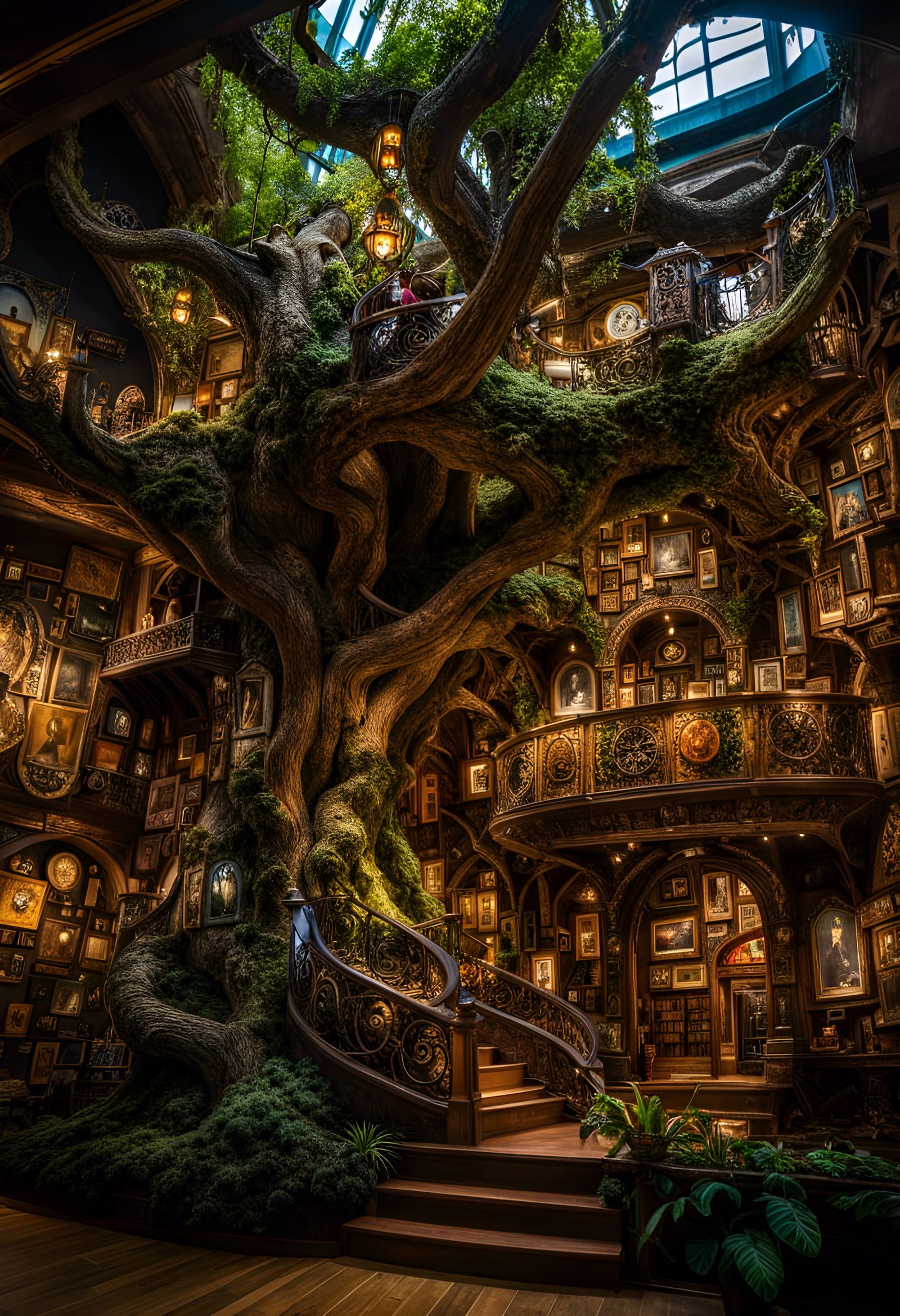 Intricate Faerie Museum Inside a Gnarled Oak