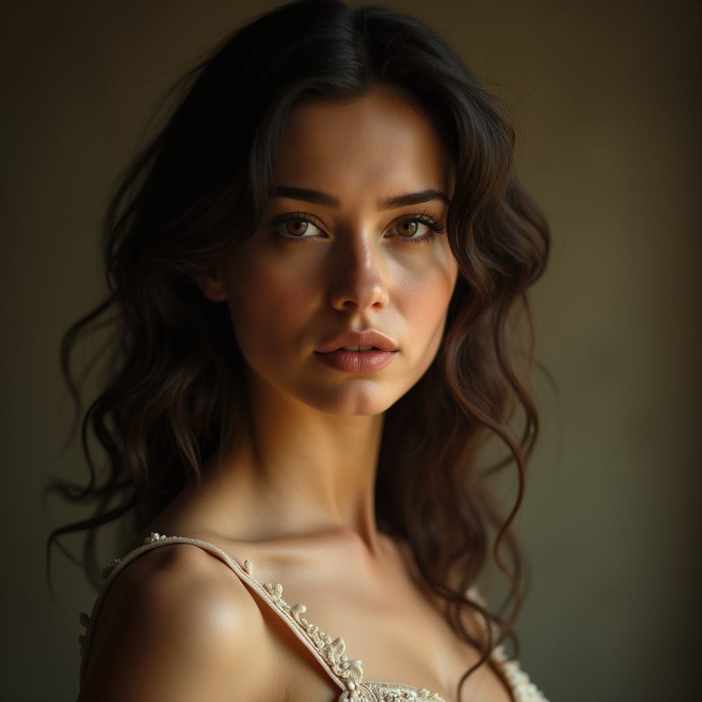 Elegant Woman in Alphonse Mucha-Inspired Art Nouveau Style