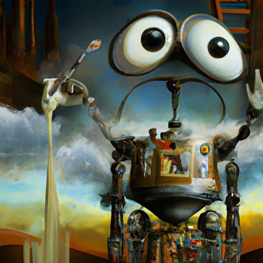Wall-E Robot Painted by Salvador Dali in Surrealism Style