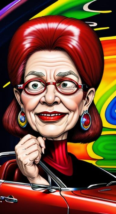 Granny Drives a Dodge: Glass Painting Caricature