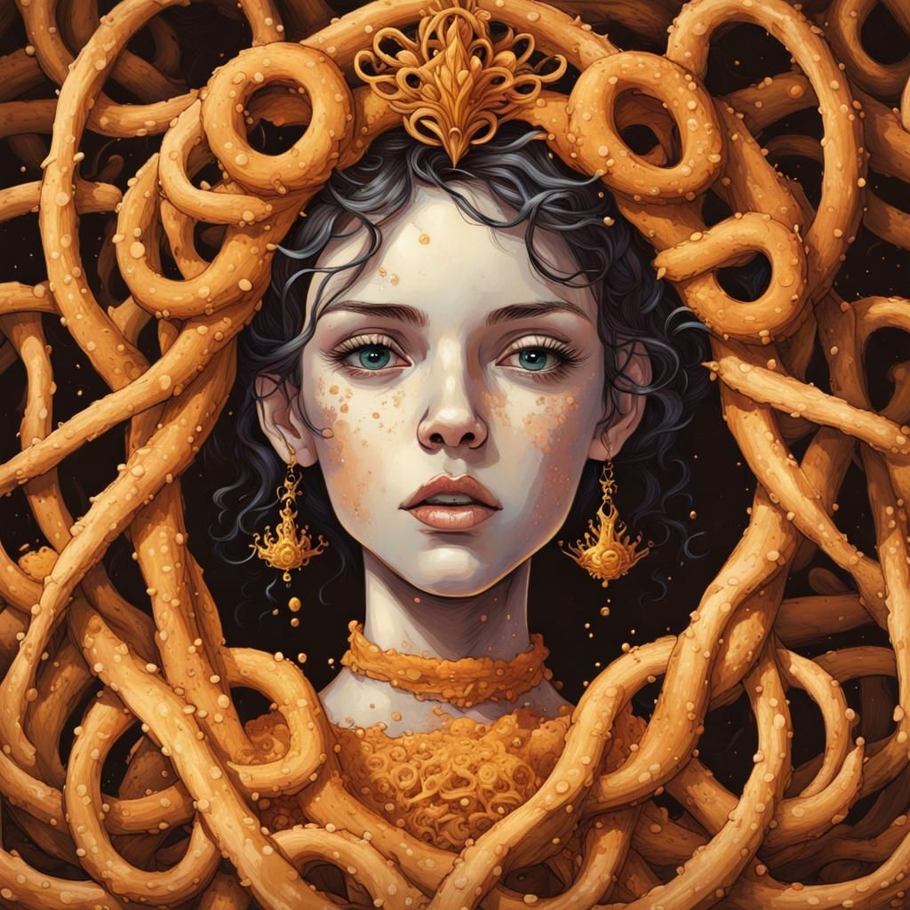 Pretzel Princess with Cheese Crown, Digital Art