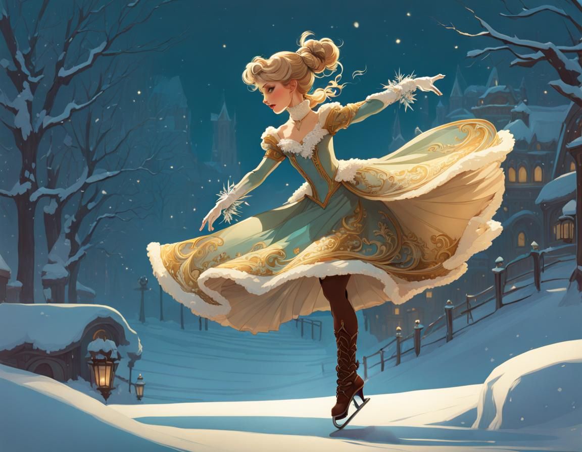 Figure Skater in Rococo Style, 3D Rendering
