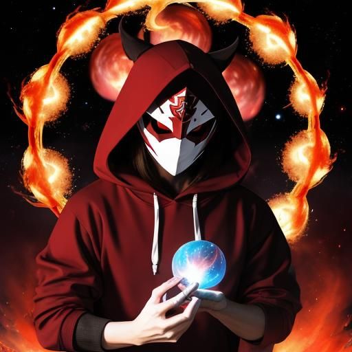 Anime Trickster with Burning Ice and Spirit Woman