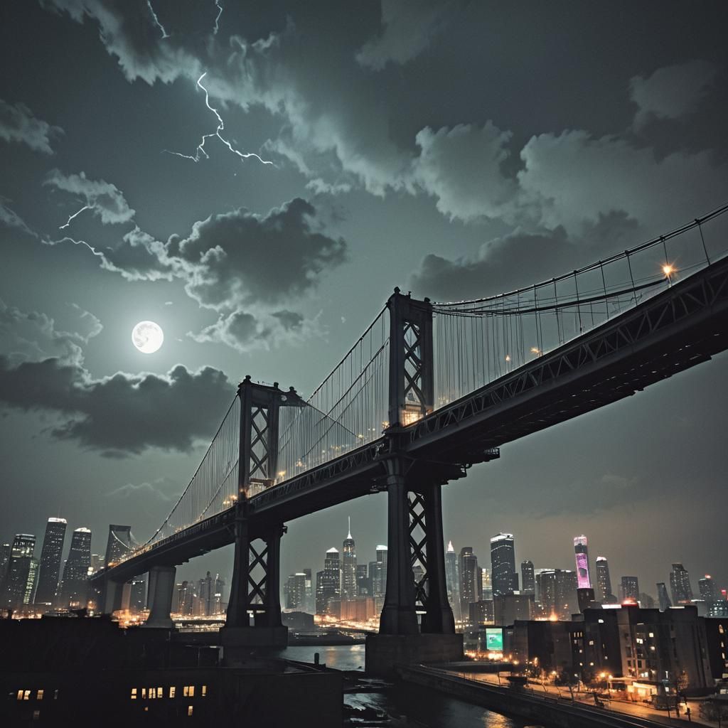 Moody Neon Cityscape at Night in Hyperrealistic Style