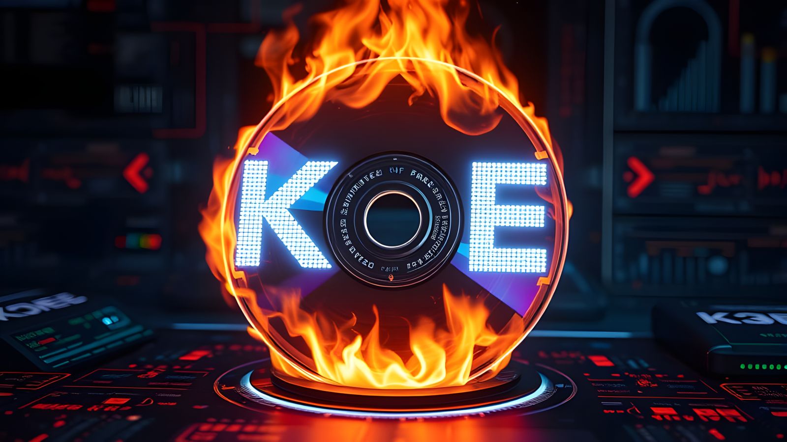 Cyberpunk Digital CD Burner in Glowing Neon Lights