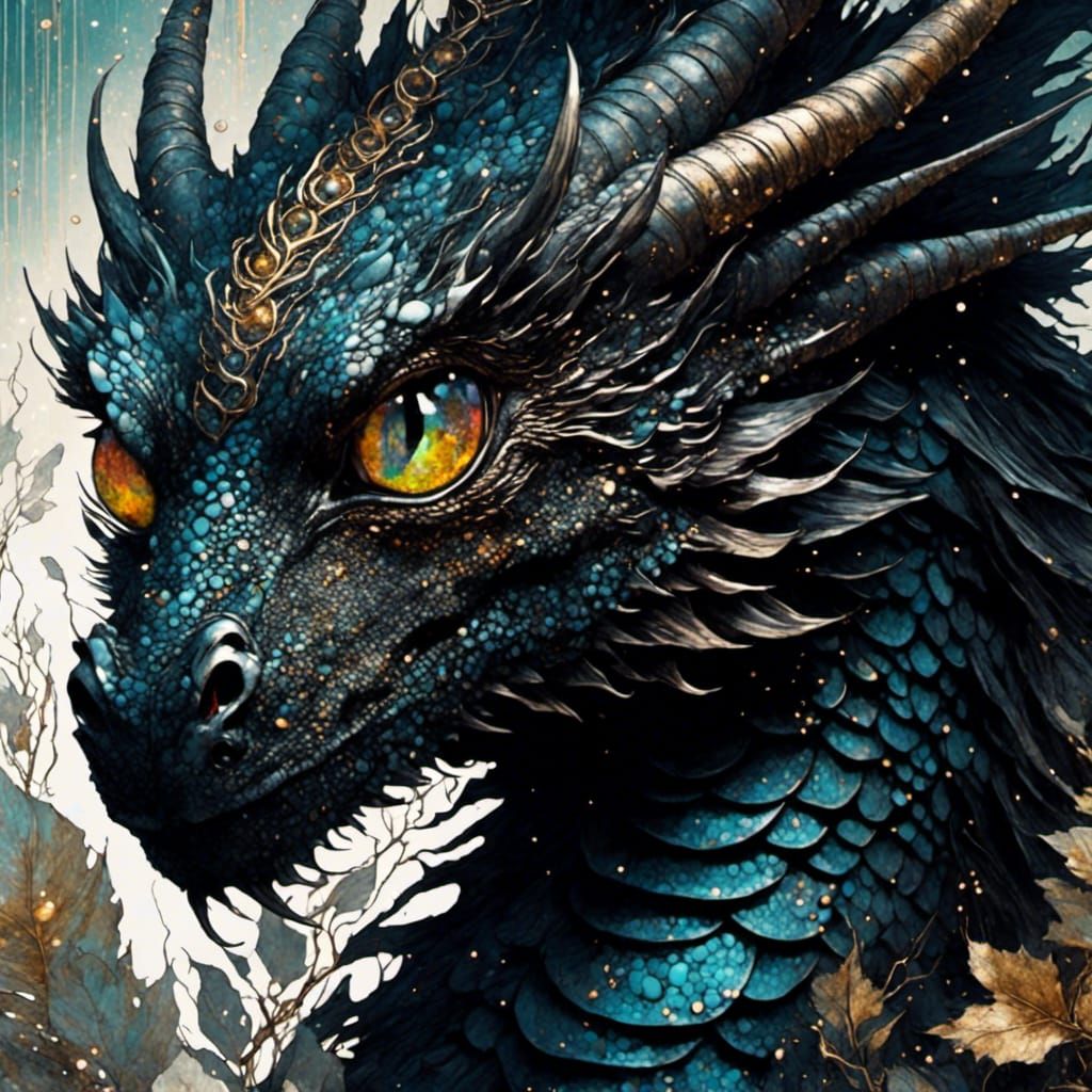 Striking Black Dragon Double Exposure Collage Art