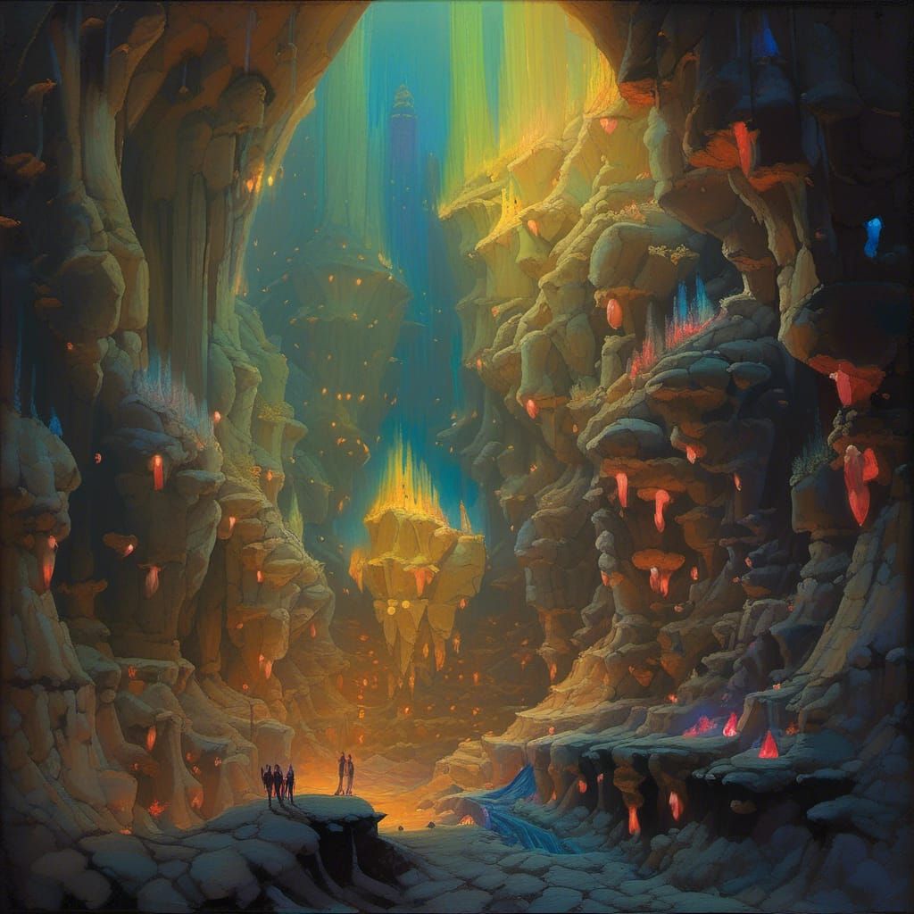 Luminescent Fairies Descend into Faery Realm: Oil Painting