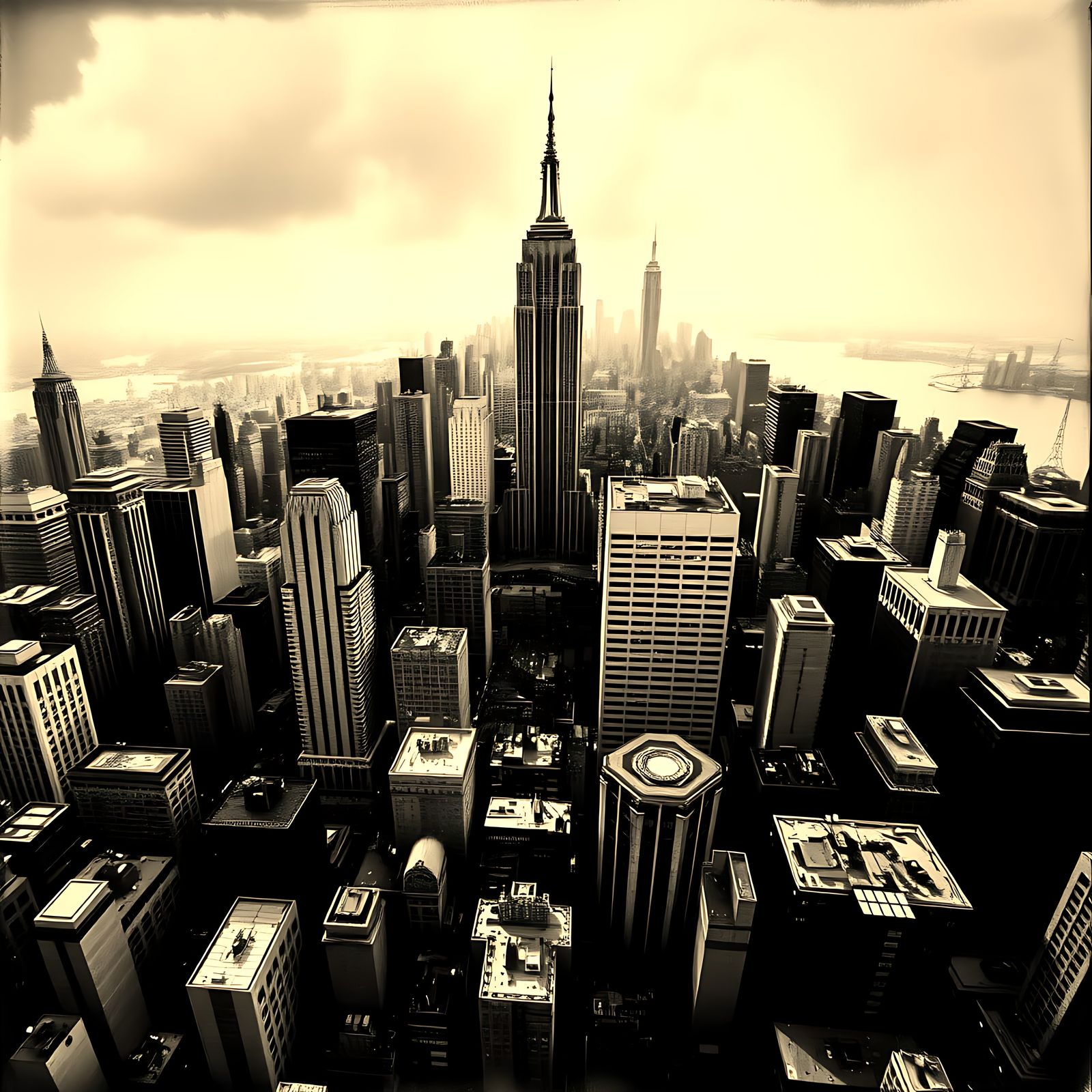 Empire State Building View in Dadaist Style