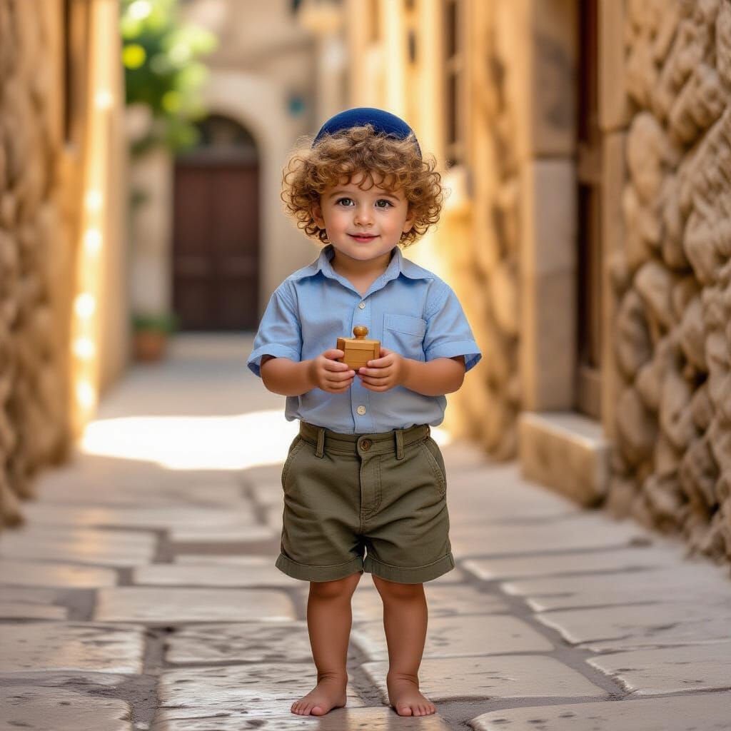 Ginger-haired Boy in Jerusalem Courtyard: Cinematic Portrait