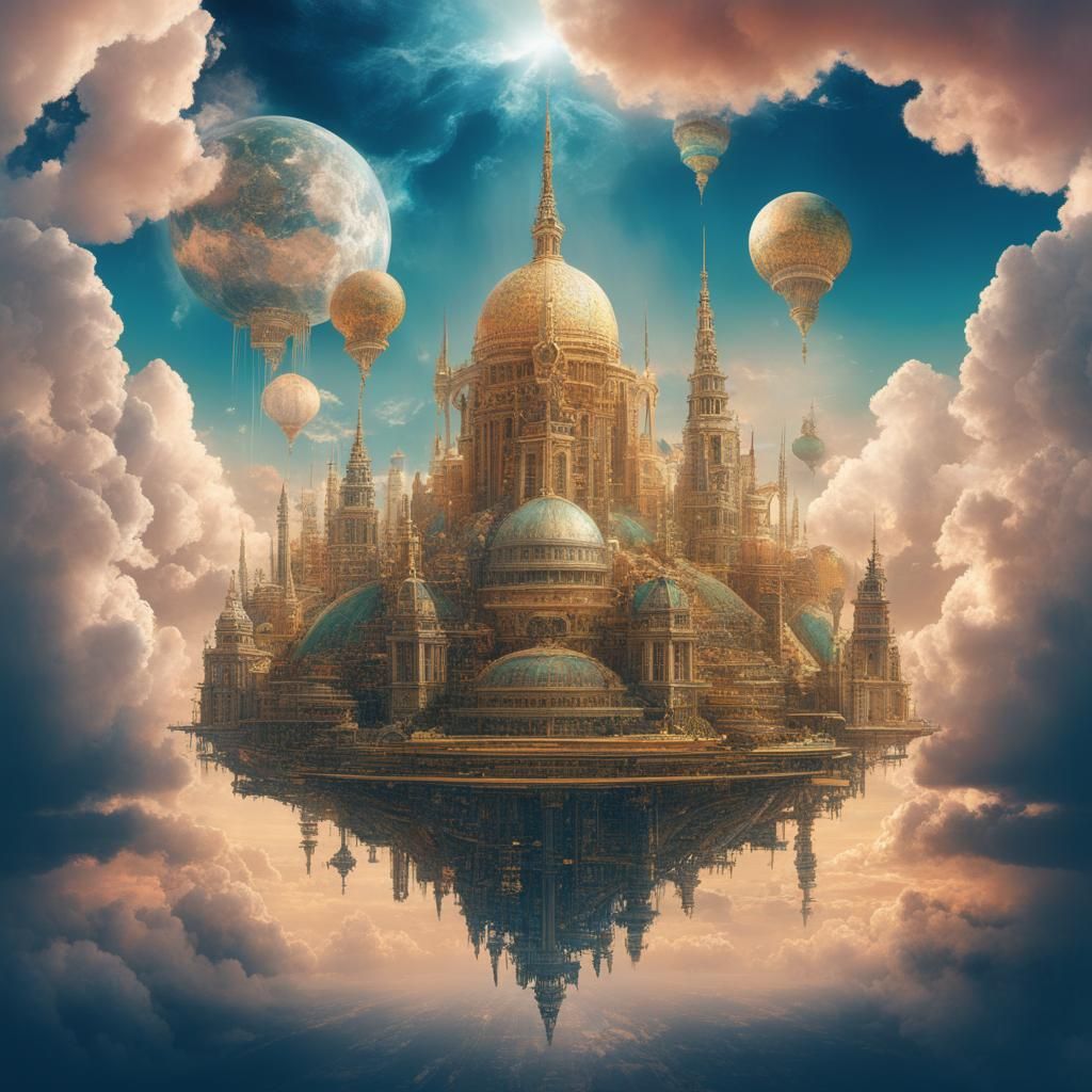Utopian City in Clouds: Glitch Art Meets Rococo