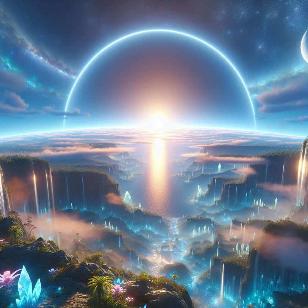 Ethereal Exo-Planet with Azure Horizon and Dazzling Crystall...