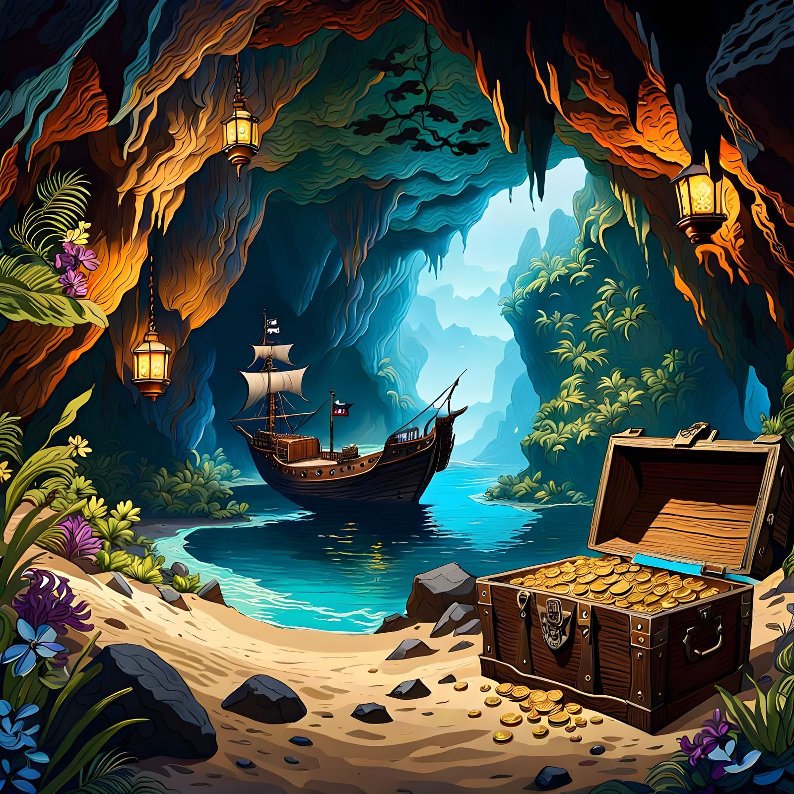 Pirate Treasure in Deep Underground Cave