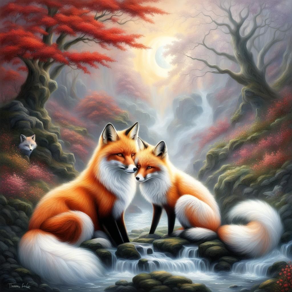 Yin Yang: Foxes in Ethereal Harmony