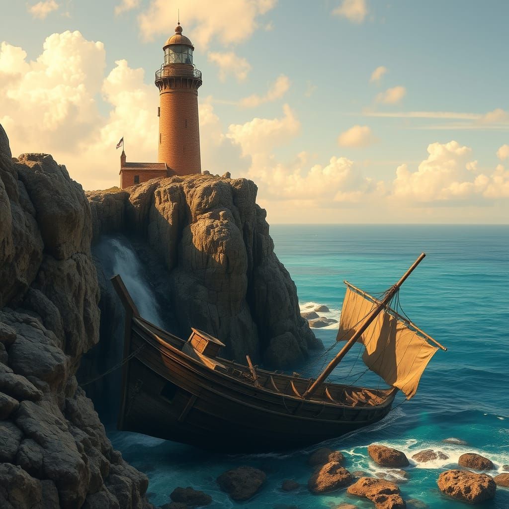 Majestic Lighthouse Overlooks Pirate Shipwreck