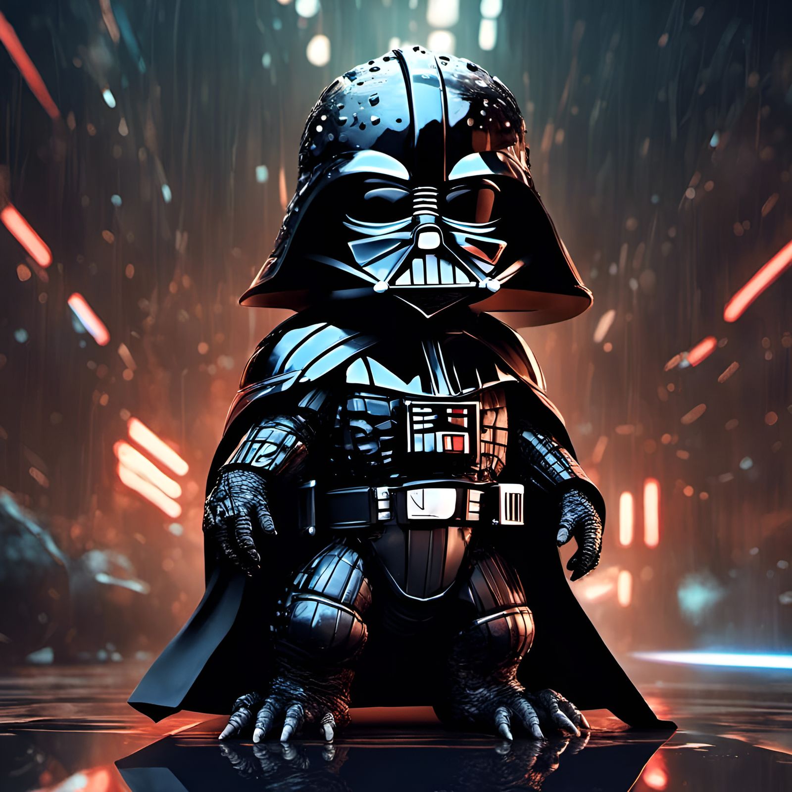 Adorable Chibi Alligator as Darth Vader in Space