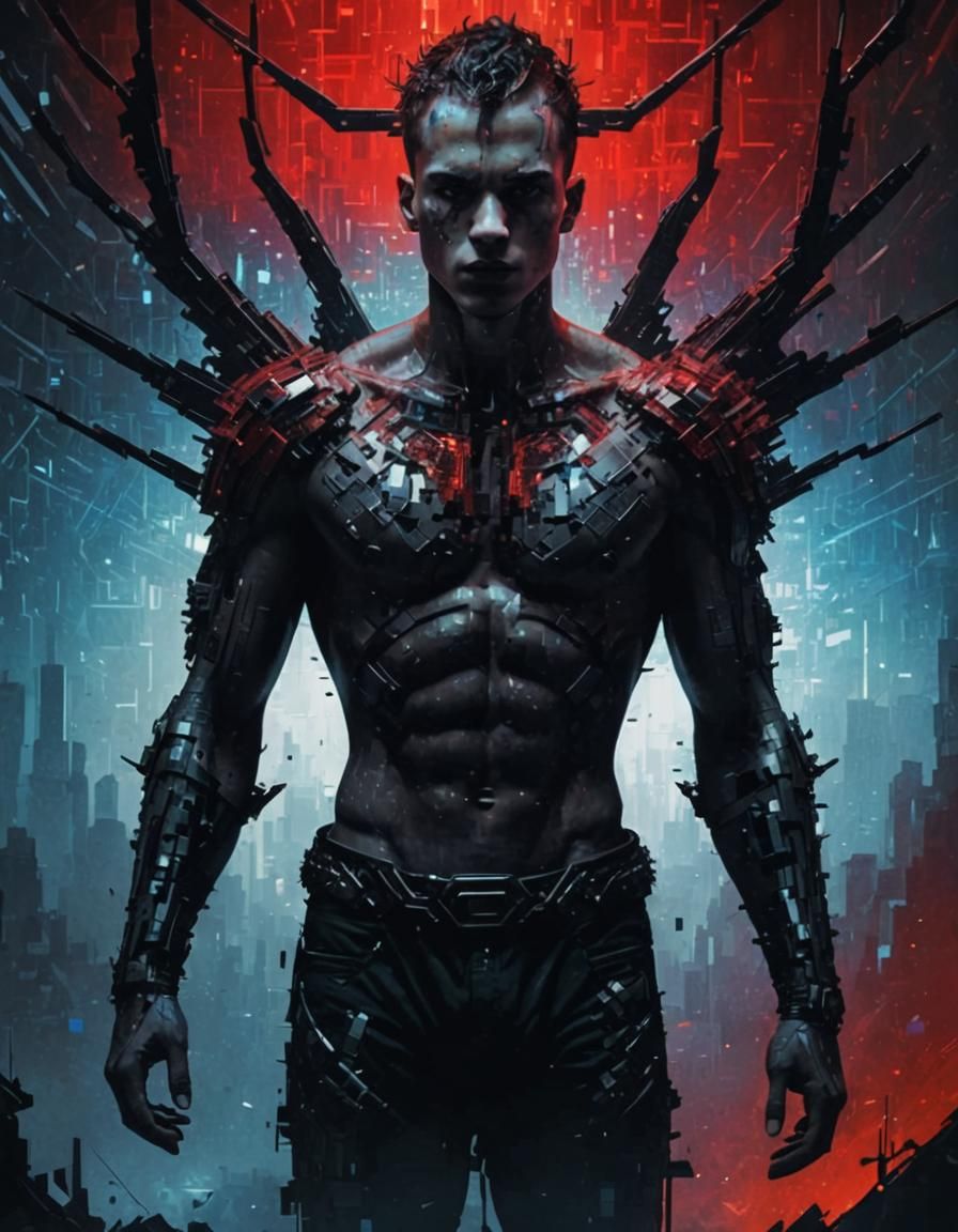 Glitched Neofuturistic Portrait in Surreal Landscape