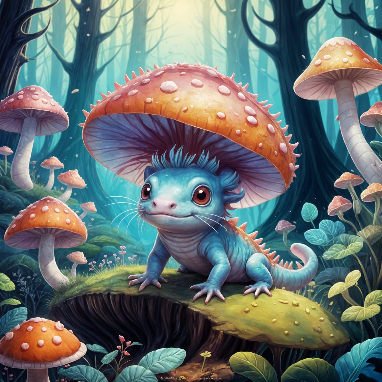 Pastel Cartoon Axolotl Portrait