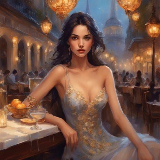Beautiful Dark-Haired Girl in Lingerie: Splash Art Portrait
