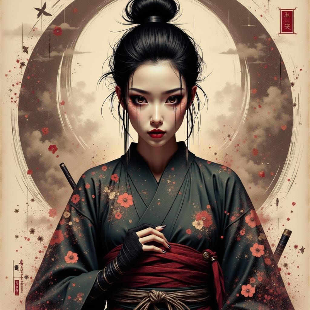 Female Samurai Warrior in Dynamic Style