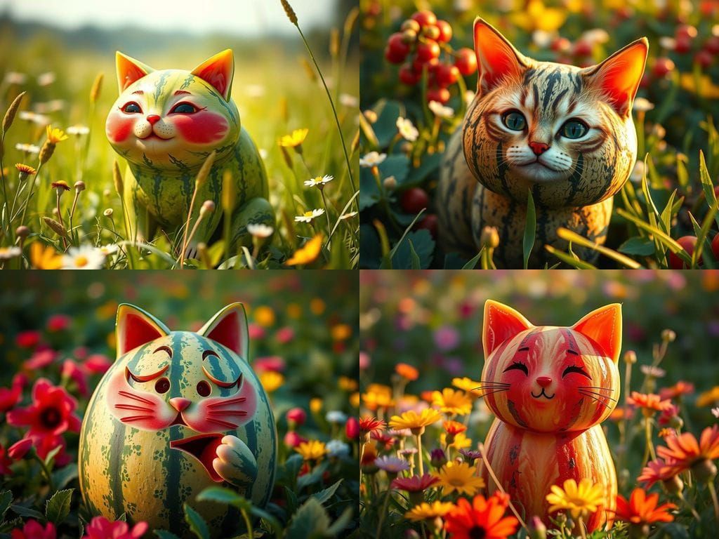 Watermelon Cat in a Sunlit Field