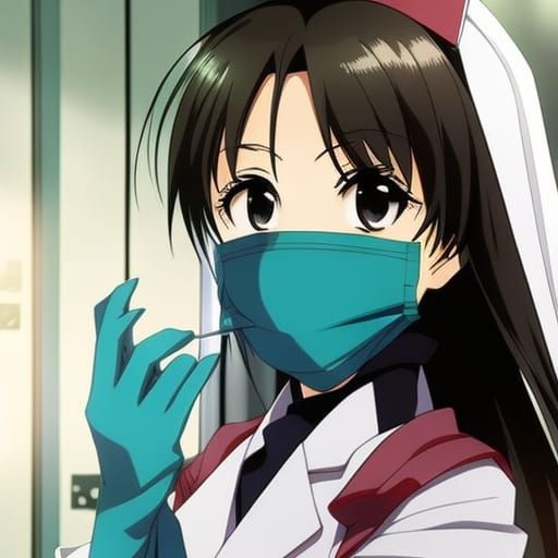 Female Dentist in Anime Style with Mask and Gloves