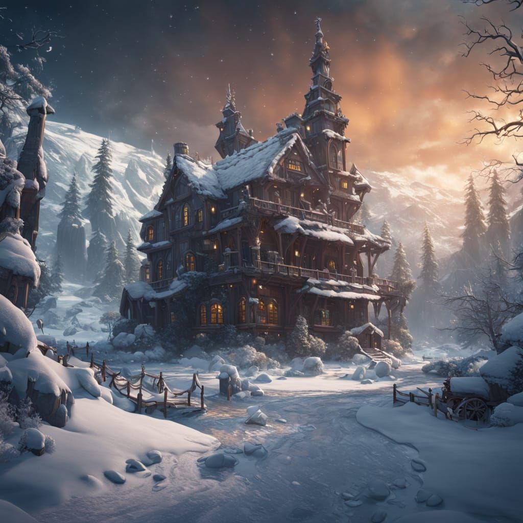 Fantastical Winter Landscape in Detailed Matte Painting