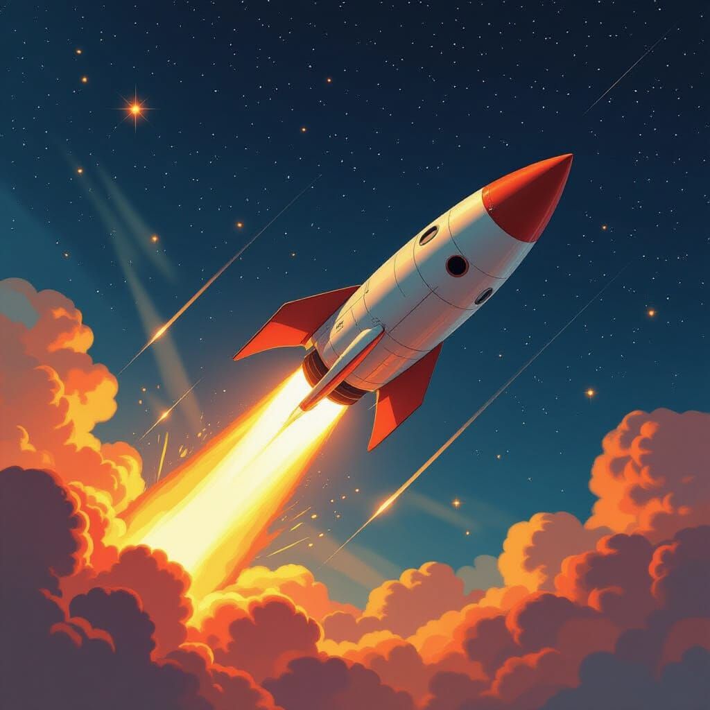 Retro Rocket Launch in Sci-Fi Style
