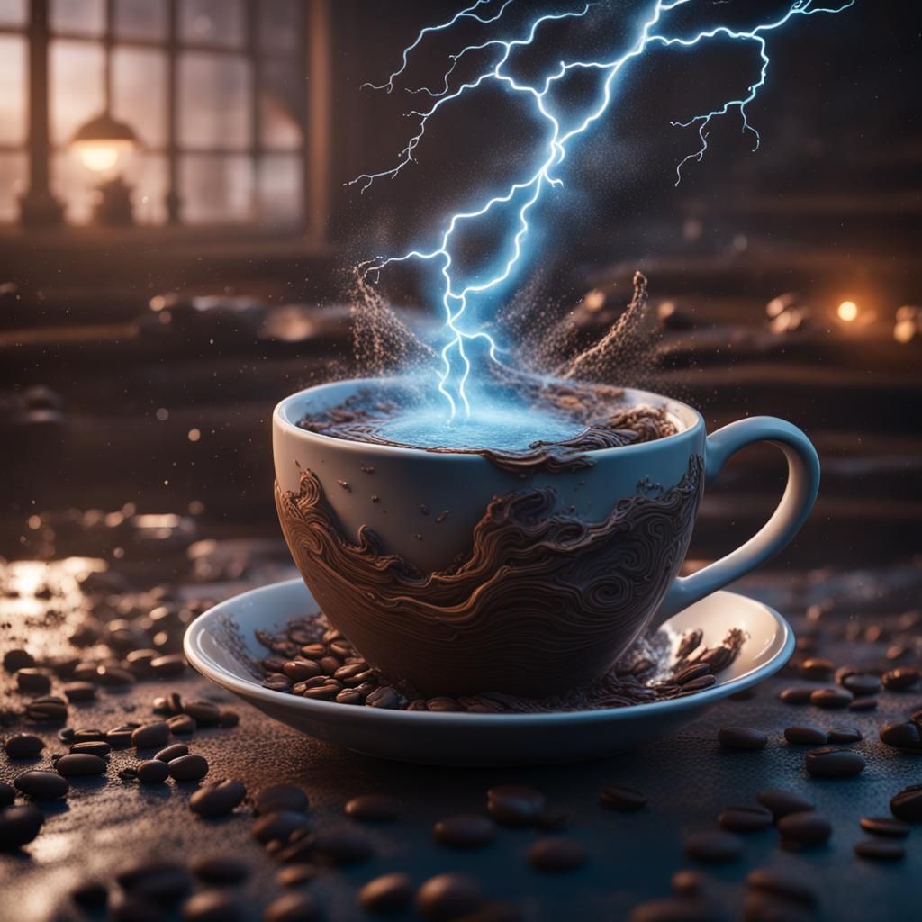 Stormy Coffee Cup: Detailed Fantasy Concept Art
