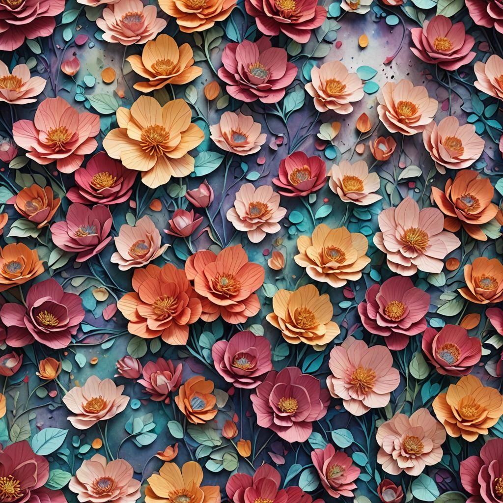 Paper Flowers Bloom in Vibrant Art Nouveau Style