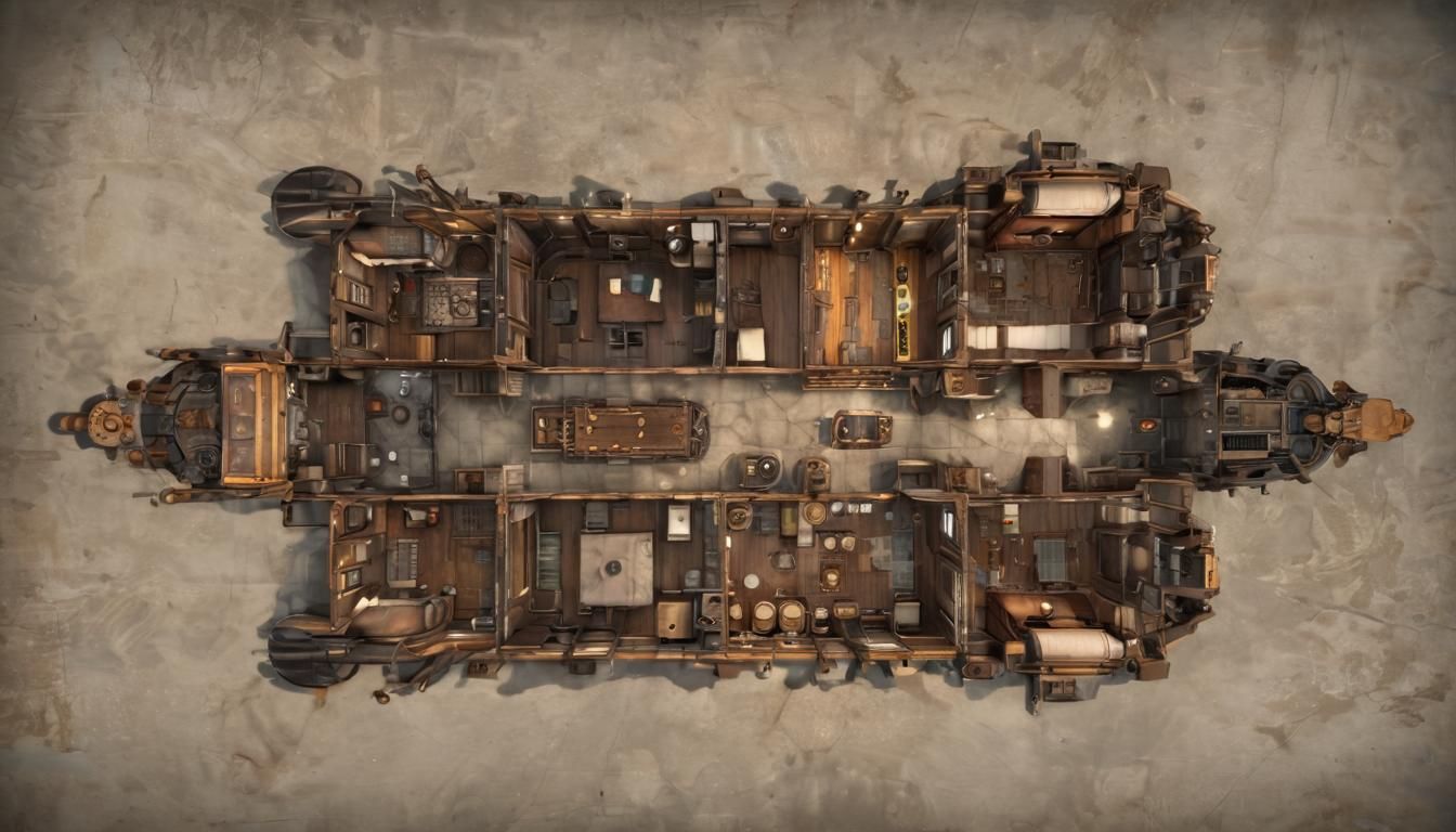 Steampunk Admiral Ship Interior Deck Blueprint