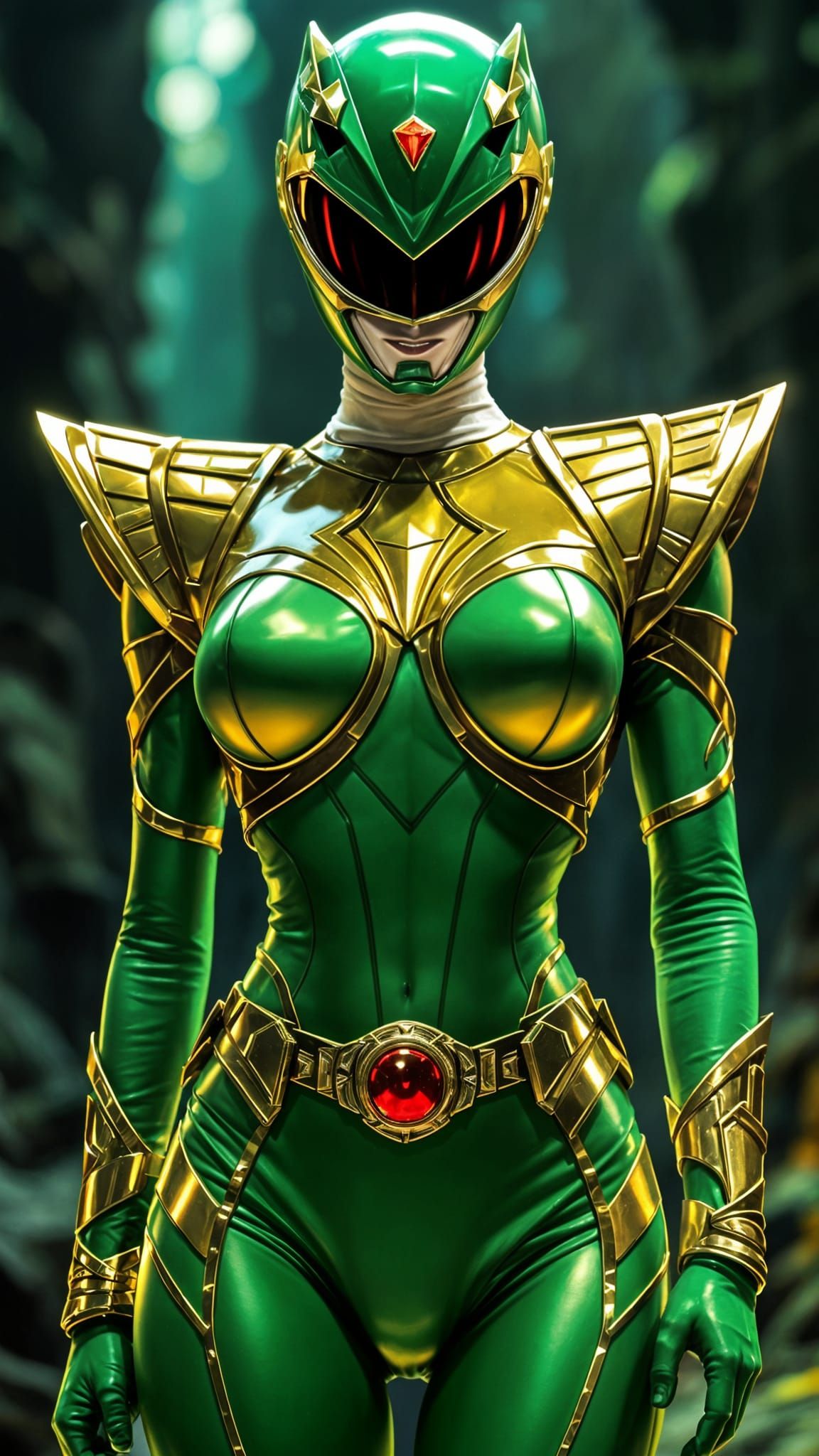 Female Power Ranger in Dark, Corrupted Costume with Liquid G...