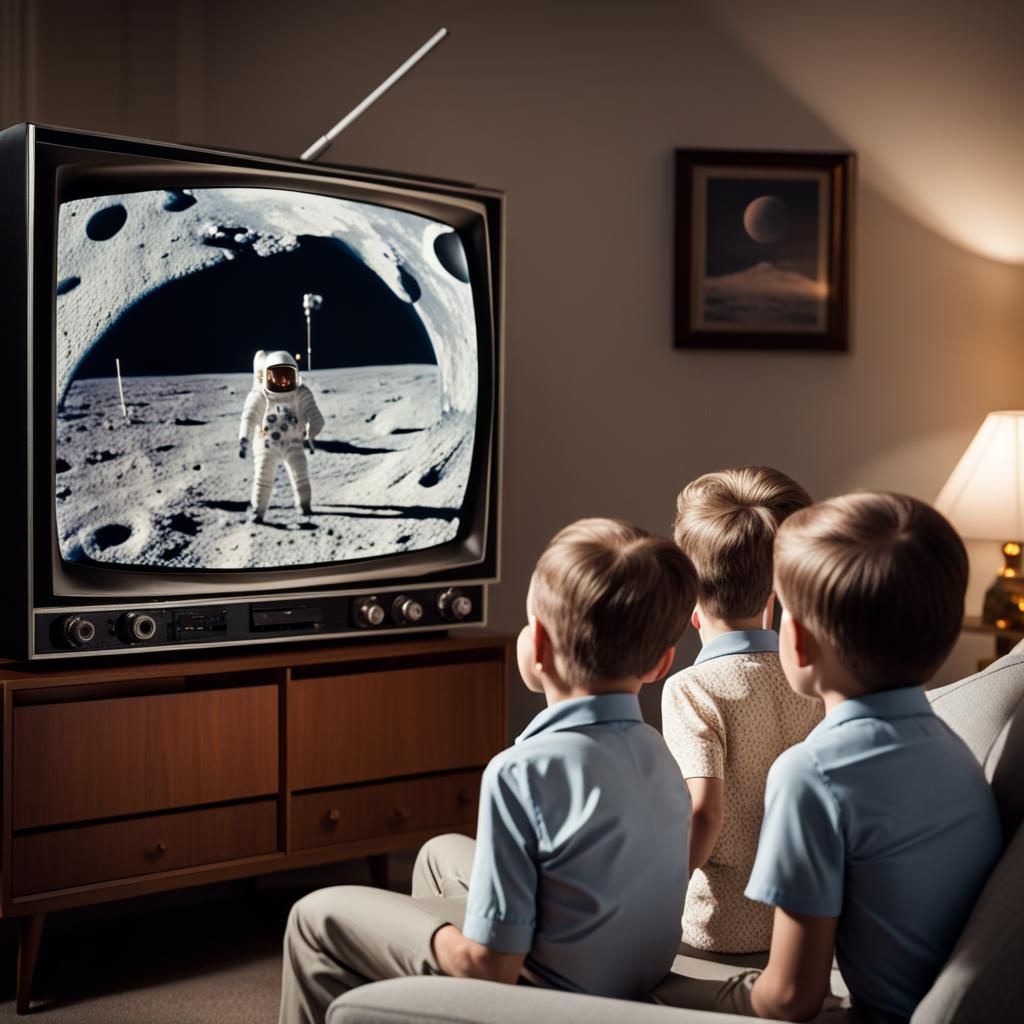 1960s Family Watches Moon Landing on TV