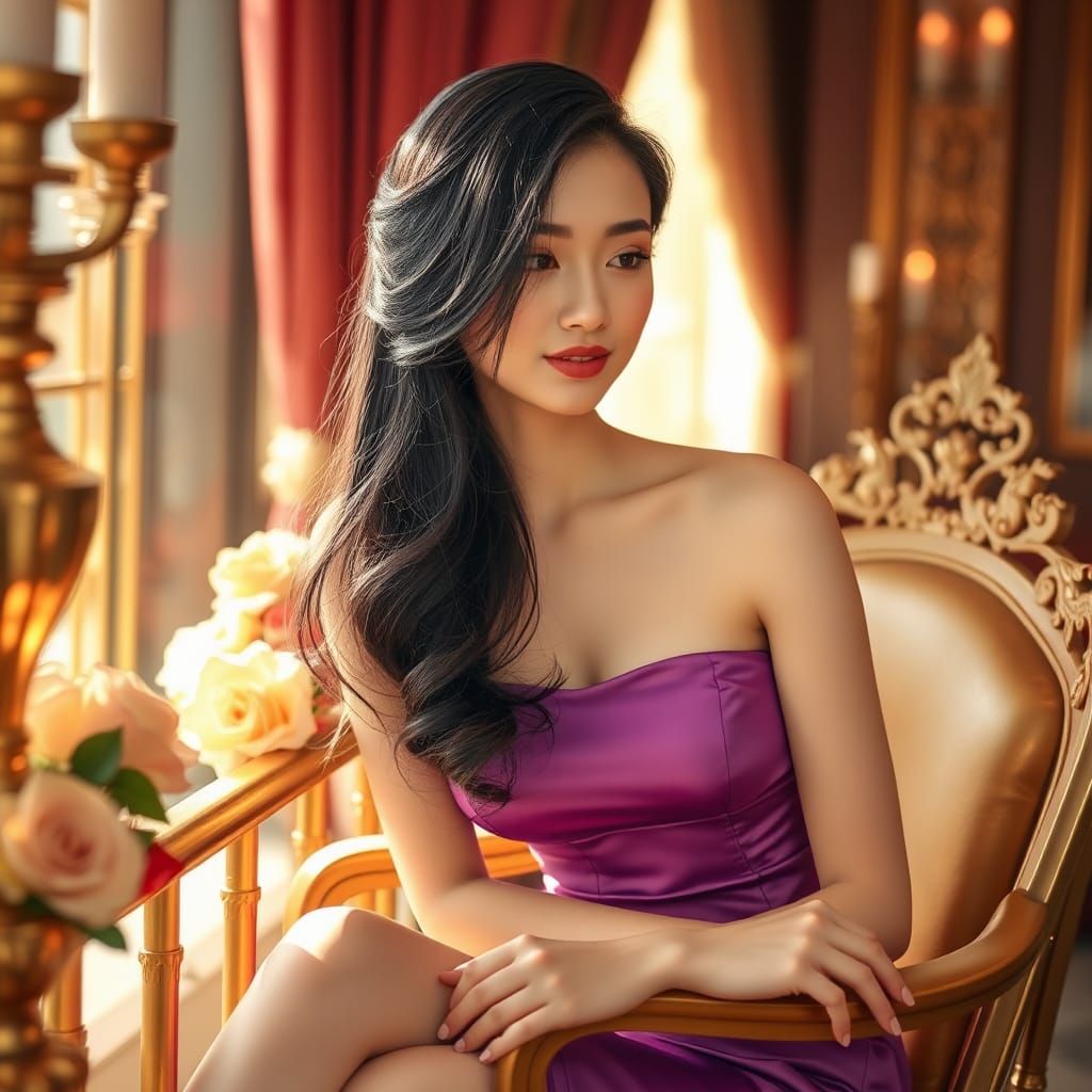 Luxurious Portrait of Chinese Girl with Gold Accents