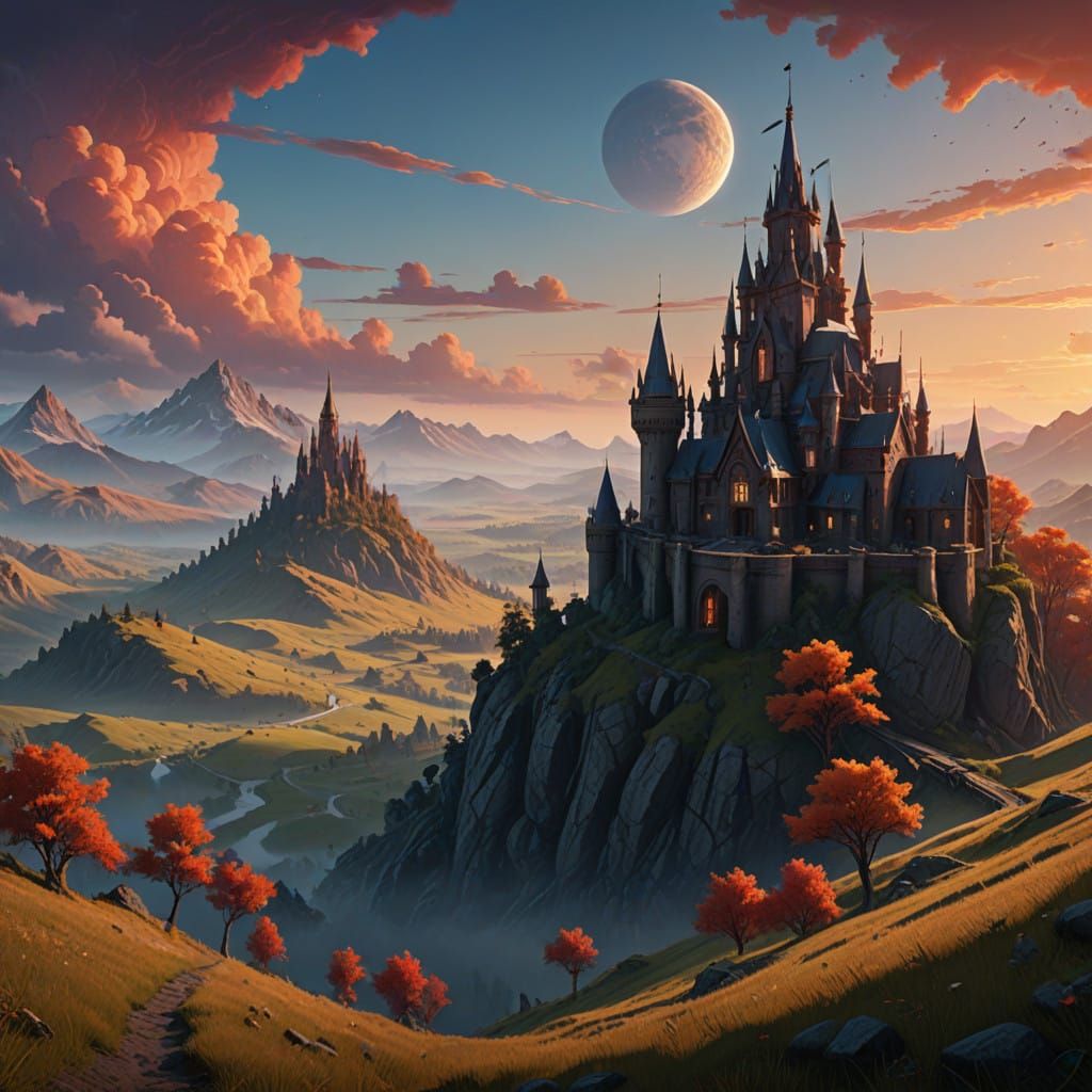 Dreamlike Sunrise over Enchanted Landscape