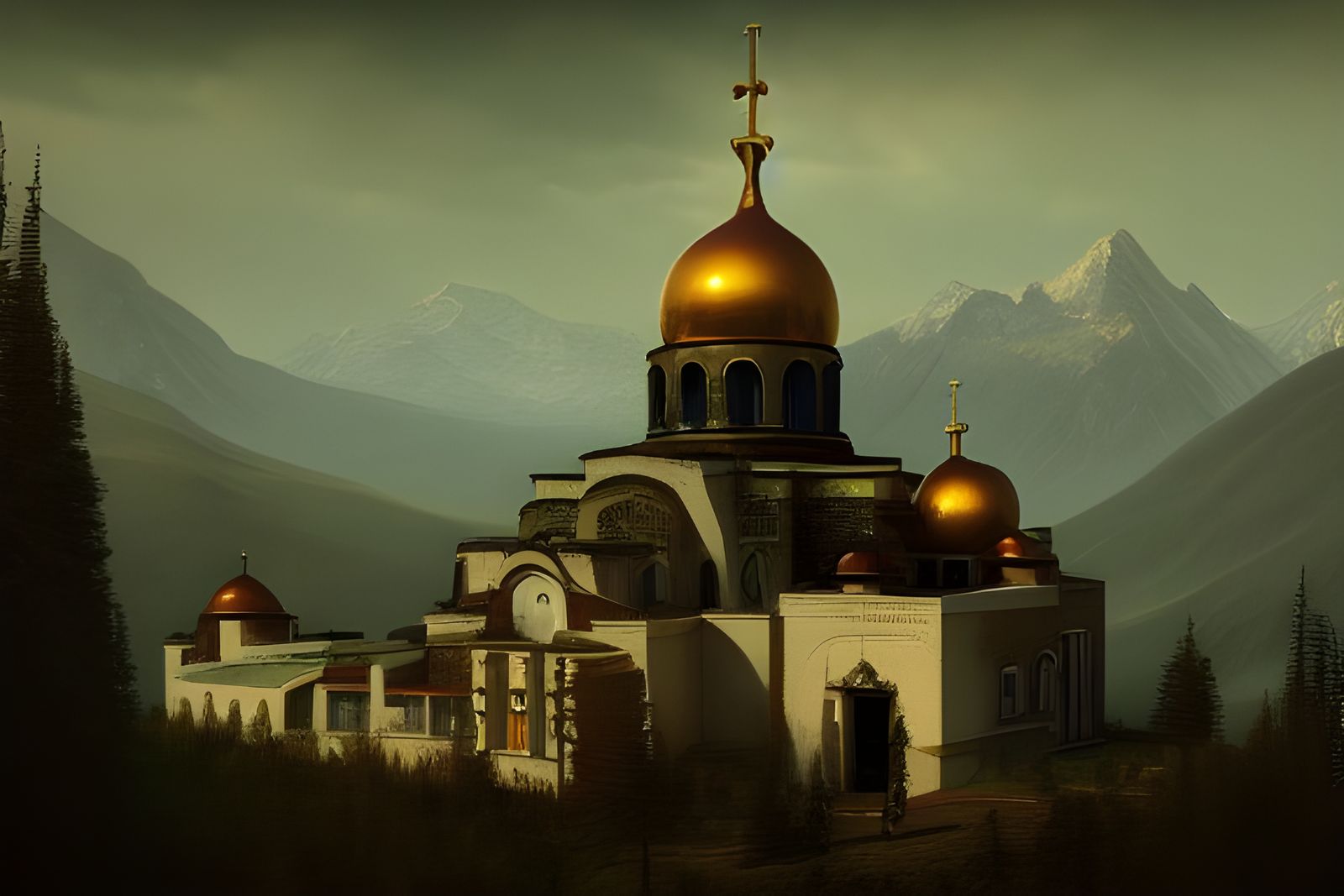 Orthodox Mountain Monastery: Retrofuturistic Renaissance Pai...