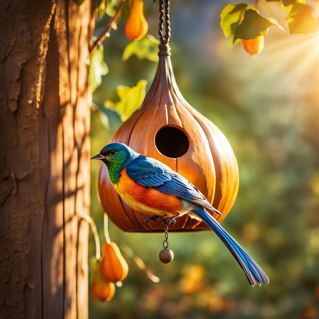 Gourd Birdhouse in Watercolor Style, Macro Shot
