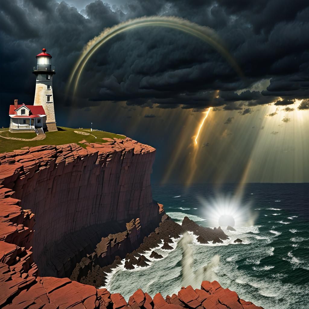 Dramatic Lighthouse Scene Inspired by Maritime Masters