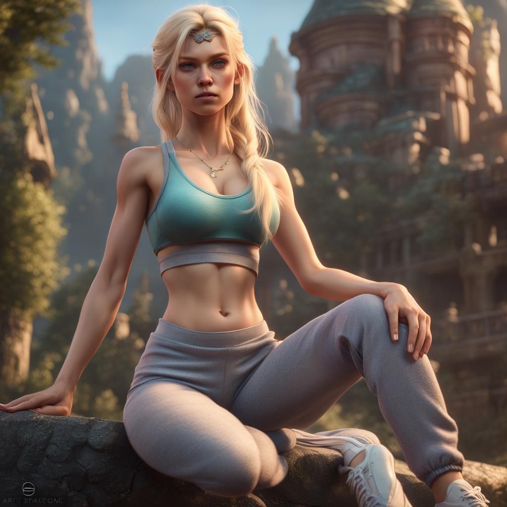 Blond Elven Teen Princess in Sportswear: Fantasy Art